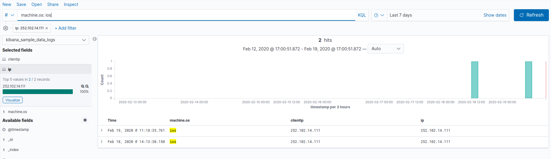 Kibana Discover manage fields