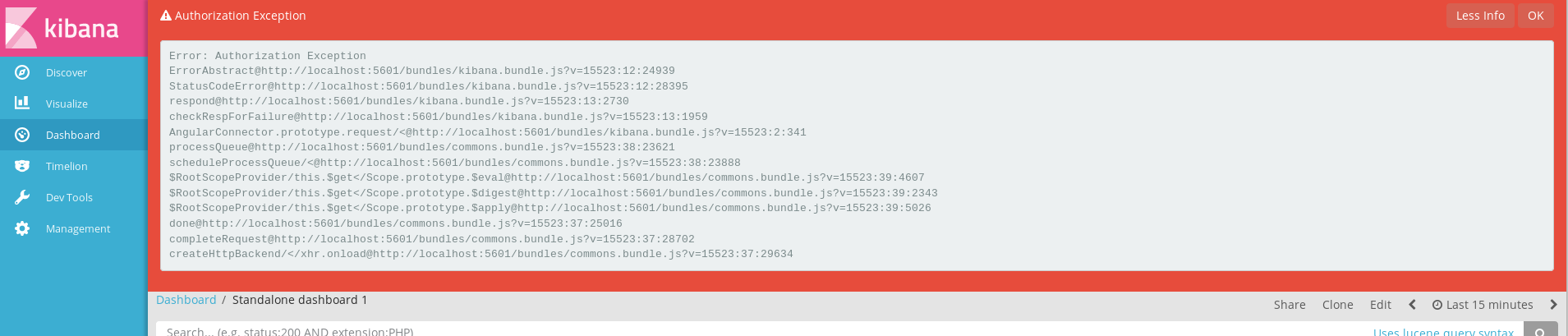 Kibana exceptions, a red stripe on the top of the screen.