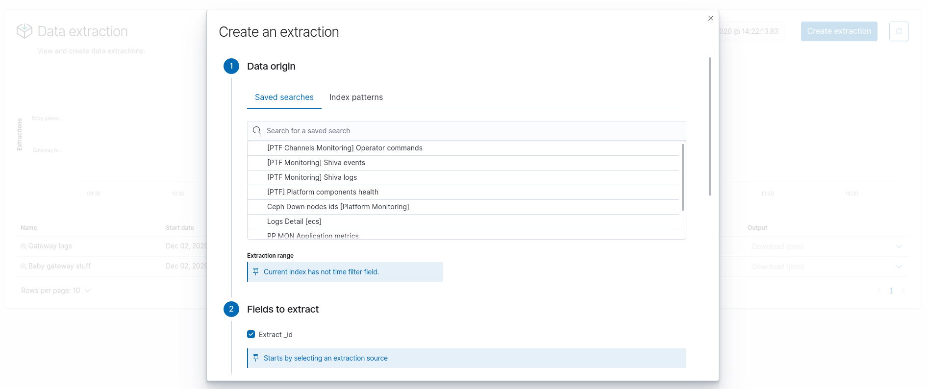 Kibana Punchplatform Plugin Data Extractions Editor